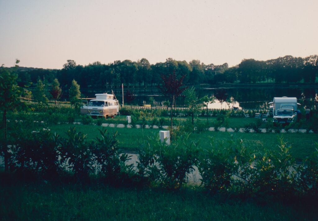 retro campervan lakeside pitch
